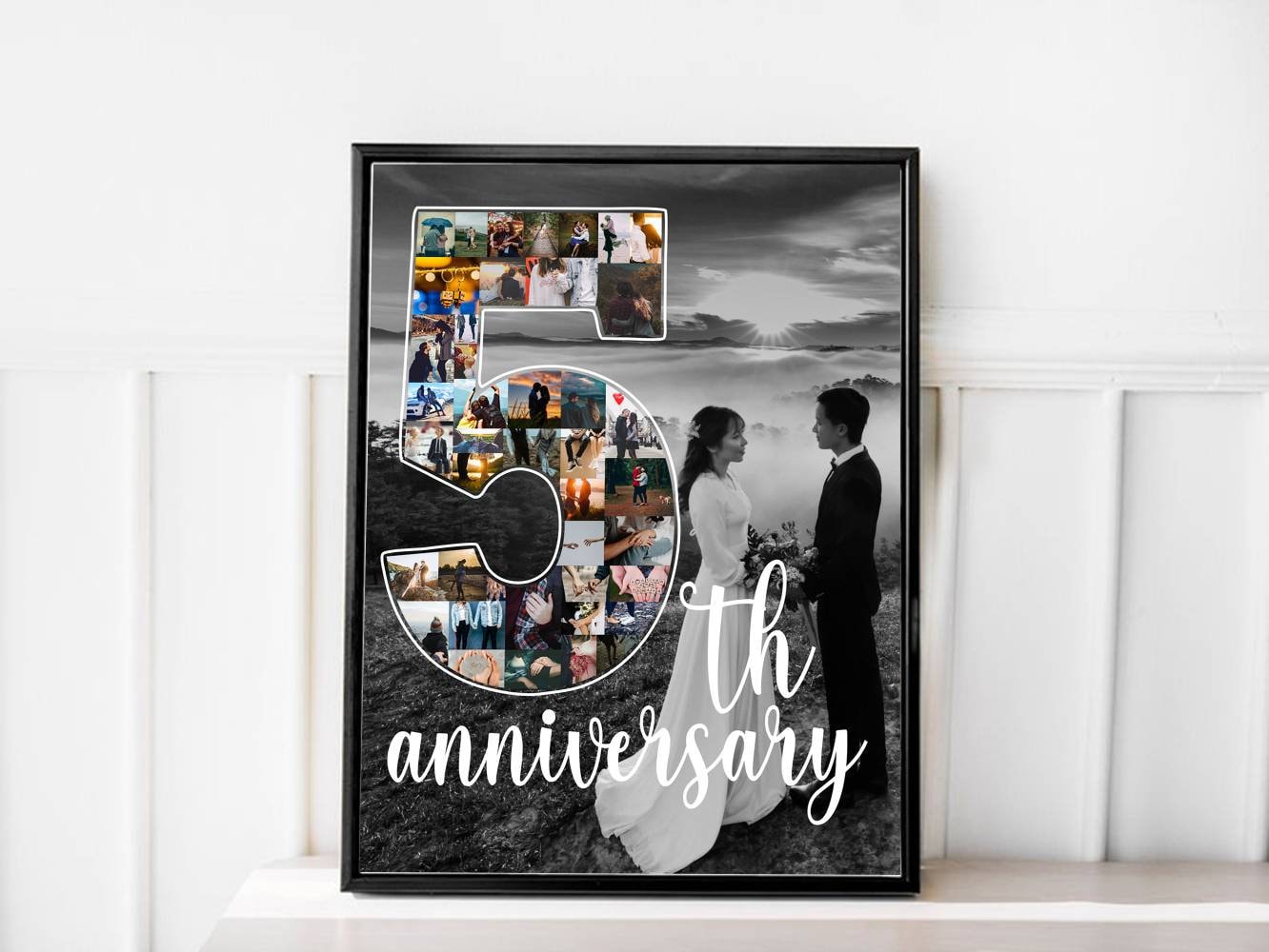 Custom 5th Anniversary Gift for Husband, Number 5 Year Picture