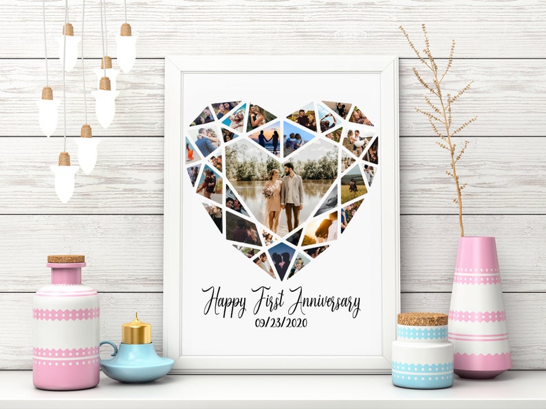 Happy First Anniversary Collage Unique Collage Gifts Photo Collage Heart Gift For Boyfriend Photography Collage Multiple Photo Art