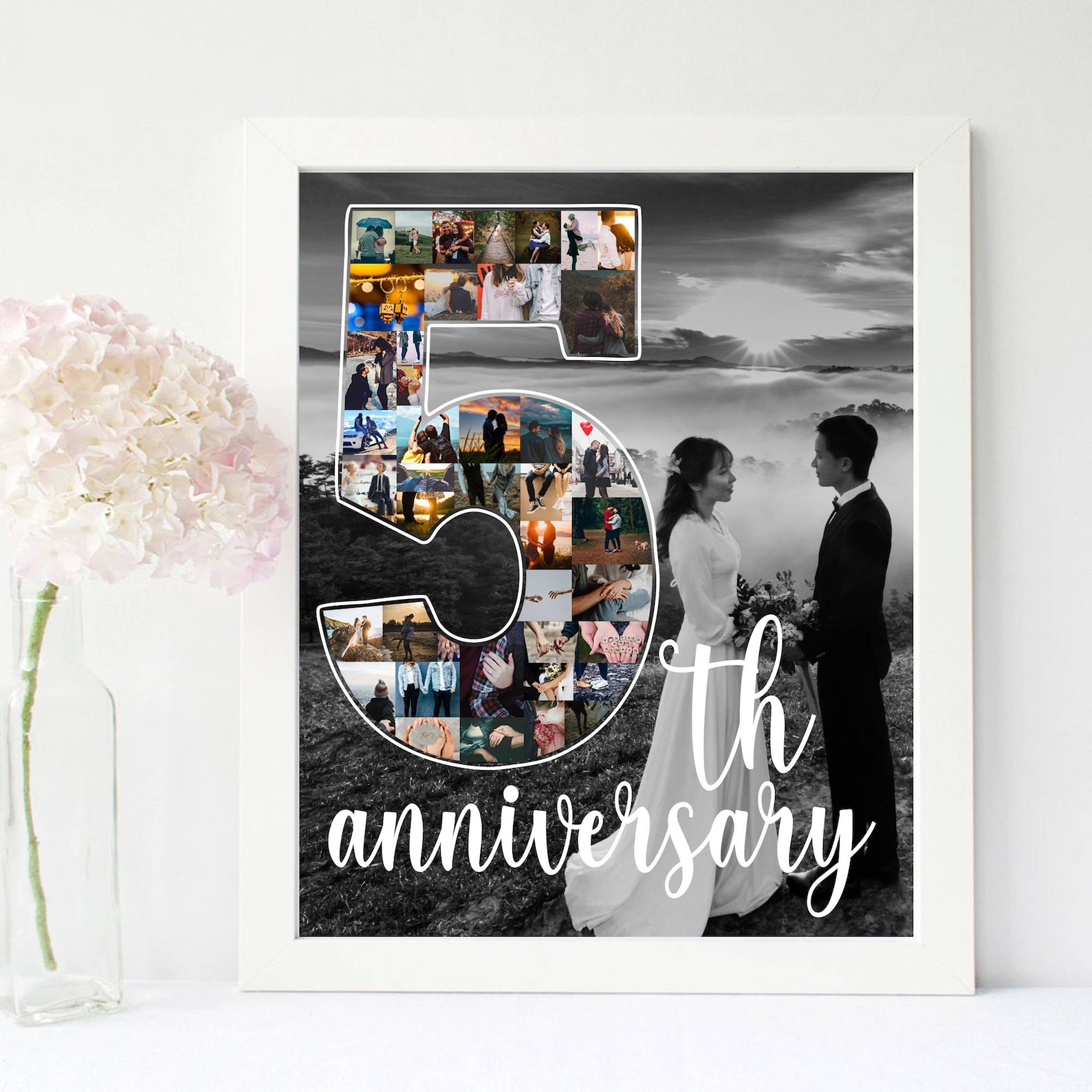 Custom 5th Anniversary Gift for Husband, Number 5 Year Picture Collage ...
