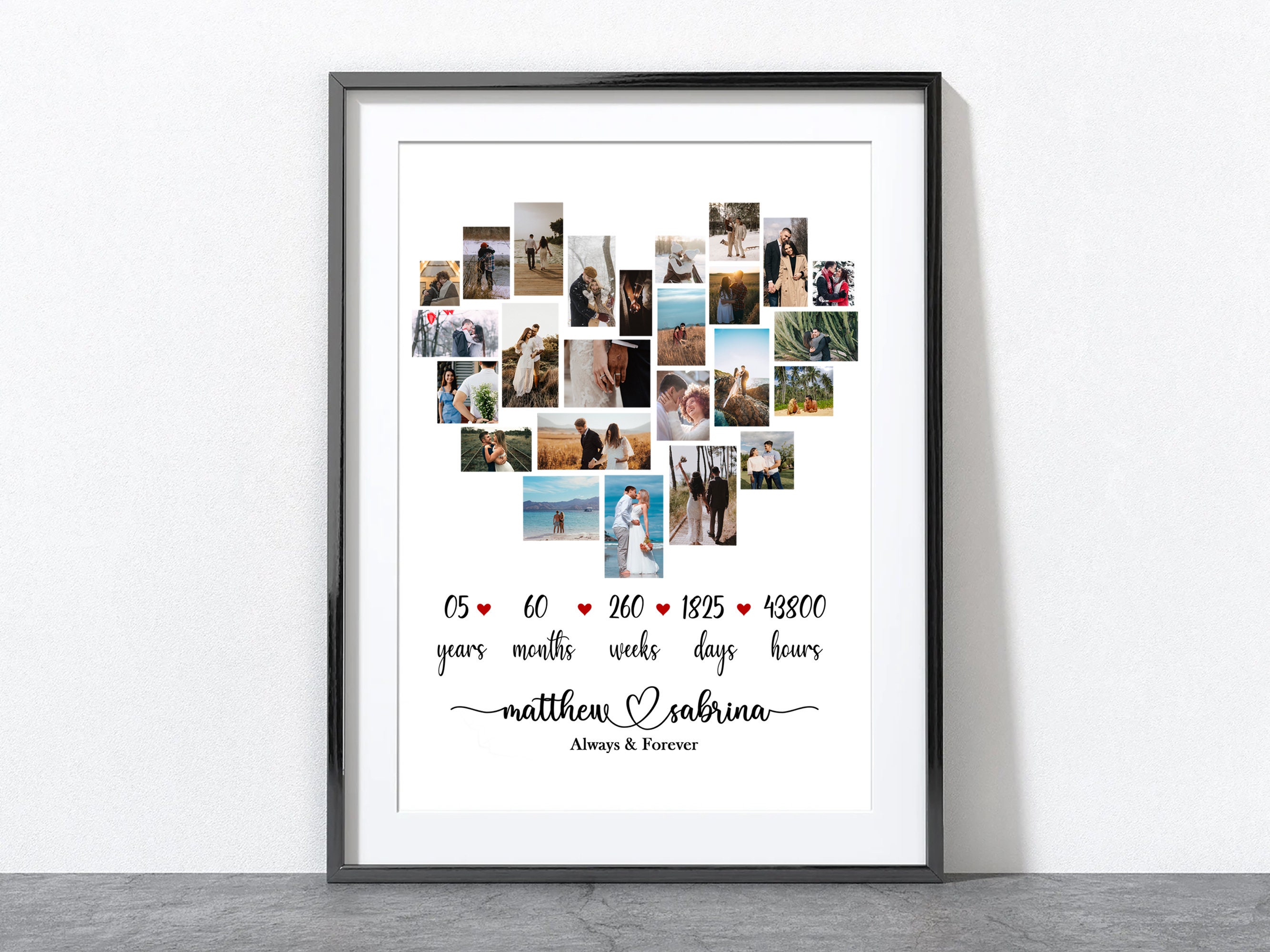 Custom 5th Anniversary Gift for Husband, Number 5 Year Picture Collage ...