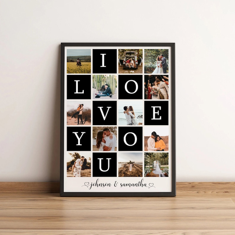 Personalize First Anniversary Gift for Him, Dating Anniversary, 5th Anniversary Gift, Newlywed Gift, Gifts for the Couple, Photo Collage art image 1
