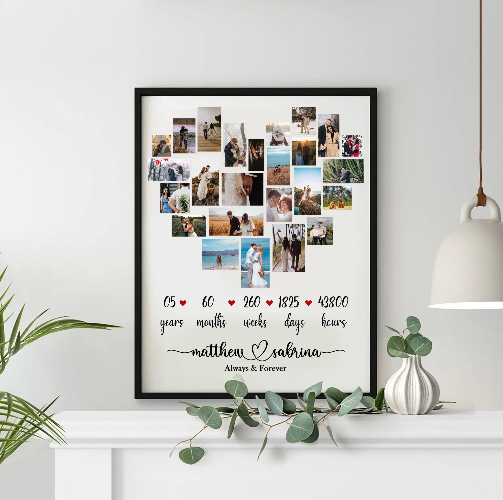 Custom 5th Anniversary Gift for Husband, Number 5 Year Picture Collage ...