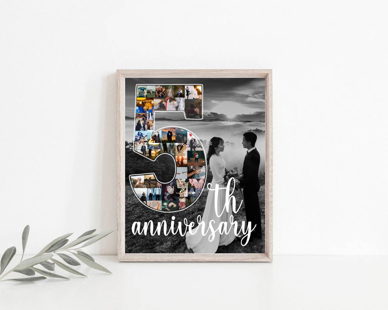 Custom 5th Anniversary Gift for Husband, Number 5 Year Picture Collage ...