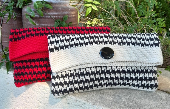 Handmade Crochet Clutch Pied De Poule Bag Pied De Poule - Etsy