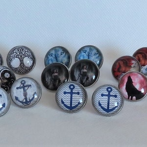 3 - Ear studs, stainless steel, cabochon 20 mm, many motifs, handmade