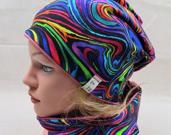 Beanie hat, chemo hat, colorful riot