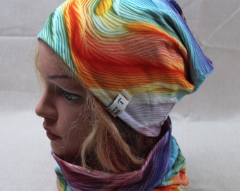 Beanie-Mütze, Chemomütze, Regenbogenwellen