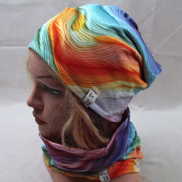 Beanie-Mütze, Chemomütze, Regenbogenwellen