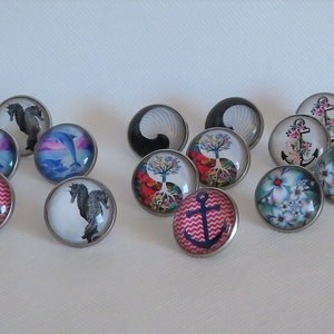 2 - Ear studs, stainless steel, cabochon 20 mm, many motifs, handmade