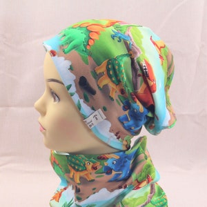 Beanie hat, Happy Dinos, optionally with loop scarf