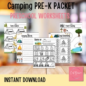 Camping Pre-K Packet Preschool Worksheets,  Pre-K Activities, Learning Activities, Homeschool Printable, coloring page, coloring, Art