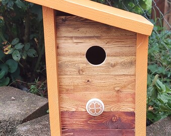 Orange Slant Slats Birdhouse - Hand Crafted Quality Birdhouses- Unique, Fun, Quirky