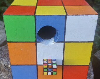 Rubik's Cube UnSolved Birdhouse - Hand Crafted Quality Birdhouses- Unique, Fun, Quirky