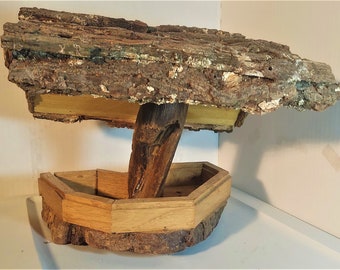 All Natural Handcrafted Wood Bird Feeder – Quirky Backyard Decor