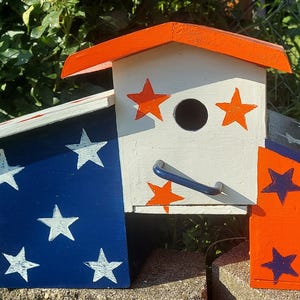 Glory Stars Red White Blue Birdhouse - Hand Crafted Quality Birdhouses- Unique, Fun, Quirky