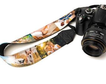 Aangepaste camerariem voor fotocollage: gepersonaliseerde DSLR-riem