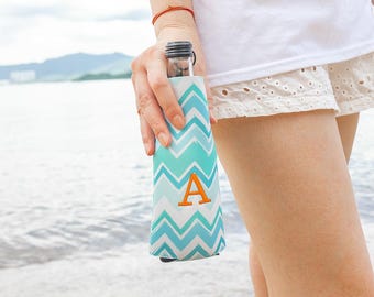 Embroidered Neoprene Bottle Cooler: Custom Zig Zag Personalized Holder