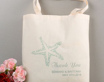 Personalized Starfish Beach Wedding Cotton Tote Bag, Wedding Welcome Tote Bag, Destination Wedding Welcome Totes,