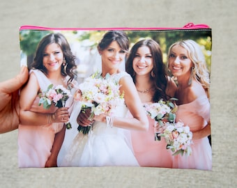 Bolsa de maquillaje personalizada para damas de honor, bolsa de cosméticos con foto, misma imagen