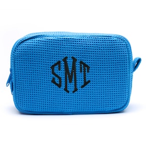 Waffle Weave Toiletry Bag, Monogrammed  Make Up Cosmetic Bag, Travel Make Up Bag, Waffle Weave Bag, Bridesmaid Gifts, Waffle Toiletry Bag
