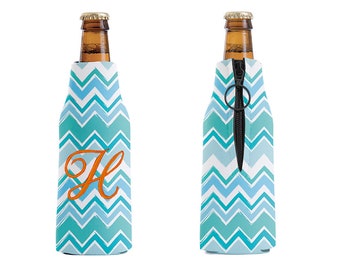 Embroidered Bottle Cooler, Custom Zig Zag Bottle Cooler, Personalized Bottle Holdler with Name