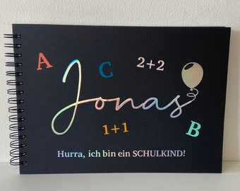 personalisiertes Fotoalbum zur Einschulung Schulkind 2022 Schulanfang Gästebuch Scrapbook Geschenk A4 schwarz