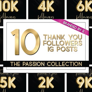 Thank You Followers | Milestone | Premade Instagram Posts | Passion | Black | Gold | Gold Balloons