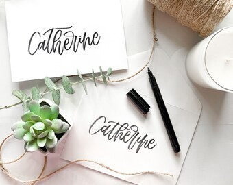 White Envelope + Card Set with Custom Name/Text | Custom Stationery Set, Personalized Stationery, Calligraphy Handwritten Envelope | White