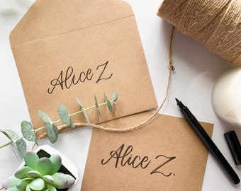 Wedding Envelope + Card Set: Custom Name/Text, Custom Stationery Set, Personalized Stationery, Calligraphy Handwritten Envelope, Brown Kraft