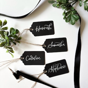 Black Personalized Handwritten Calligraphy Name Tags with String, Calligraphy Name Tags for Wedding, Bridesmaid Gift Tags Wedding Party Tags