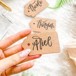 Brown Custom Handwritten Tags with String, Kraft Tags, Wedding Calligraphy Name Tags, Bridesmaid Name Tags, Christmas Personalized Text Tags