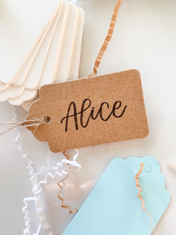 Brown Custom Tags String Included Kraft Calligraphy Name Tags for Wedding,  Bridal, Christmas Name Tags Personalized Text Tags 