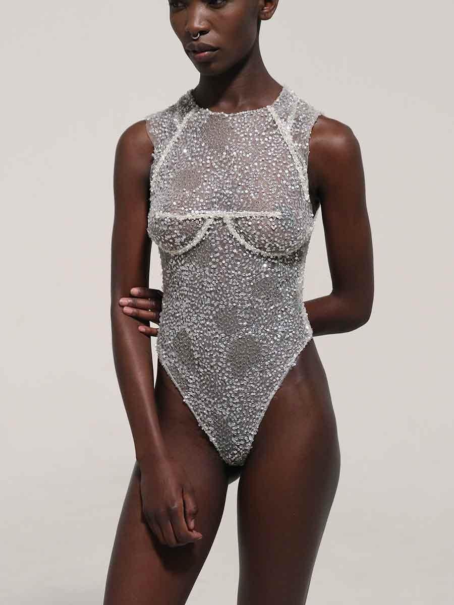 Silver Sequin Body Suit - Etsy