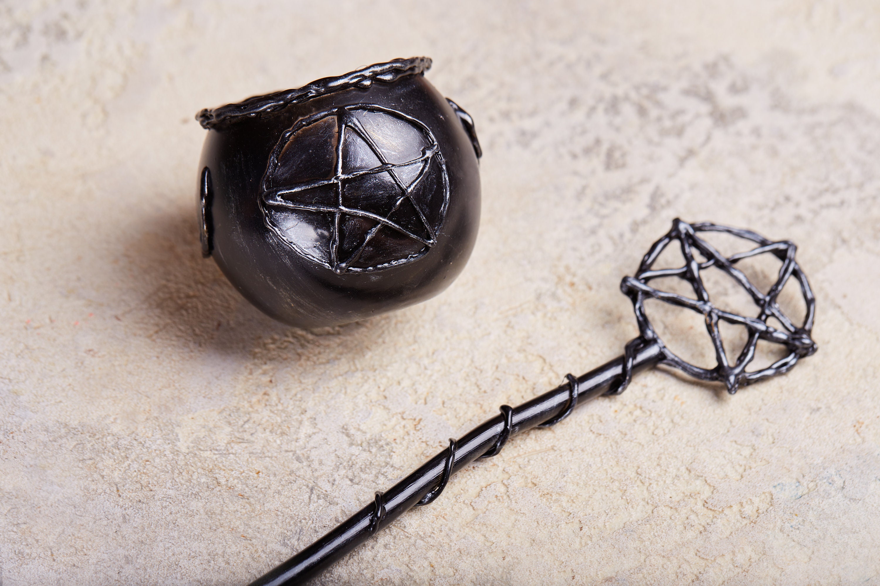 Witch starter kit set Witchcraft magic wand / mini cauldron Etsy