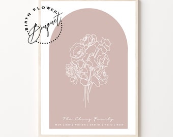 GEBURTSBLUME Blumenstrauß | Digitaler Geburtsmonat Blumen line art |