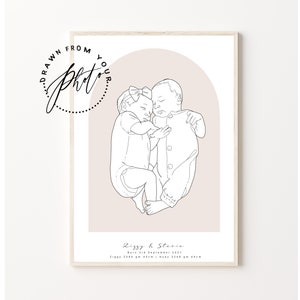 GEMELOS RECIÉN NACIDO Retrato _ Póster de nacimiento personalizado - Un retrato de sus gemelos boceto de la foto