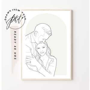 PORTRAIT LINE DRAWING _4 people .llustration from photo _ Digital portrait in 48 hours- last minute France gift