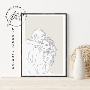 BENUTZERDEFINIERTE ZEICHNUNG | Paarportrait vom Foto | minimalistische single line art Zeichnung | personalisierte Verlobung Illustration | digitales Geschenk