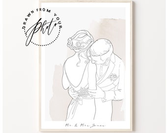 Custom wedding portrait  from photo , watercolour   illustration print _ anniversary gift