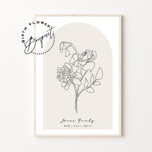 CUSTOM BIRTH FLOWER  Bouquet | digital birth month flower line art | Mothers day Gift