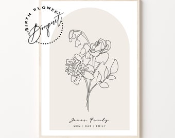 CUSTOM GEBURTSBLUME Blumenstrauß | digitaler Geburtsmonat Flower Line Art | Muttertagsgeschenk