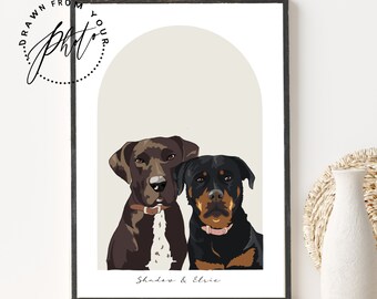 2 PET PORTRAIT ILLUSTRATION-  from photo - Peek a boo pet illustration - Personalised  dog portrait