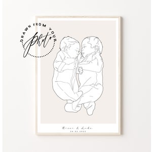 ZWILLINGE GEBURTSPOSTER _ Personalisiertes Babyportrait ihrer Babys in einer Zeile - Druckbarer Geburtsdruck