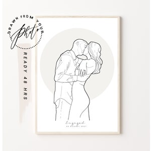 CUSTOM LINE DRAWING _ engagement  portrait drawing from photo _ Digital portrait in 48 hours-