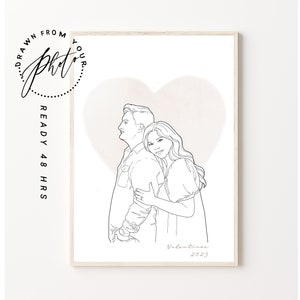 Portrait de couple personnalisé pour la Saint-Valentin à partir d&#39;une photo - portrait numérique A4 personnalisé - cadeau personnalisé pour la Saint-Valentin