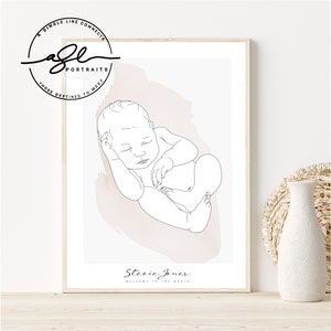 BABYPORTRAIT + A4 Druck- individuelle Illustration ihres Babys- Skizze vom Foto - AquarellPortrait - Geburtsposter - Andenken Kinderzimmer Wandkunst