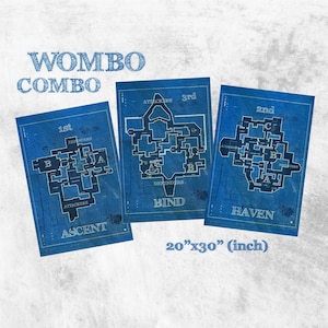 Bundle Valorant Maps, Valorant Canvas Maps Gaming Map, Valorant Wall Art, Ascent, Bind, Haven Map, Valorant Blue Prints