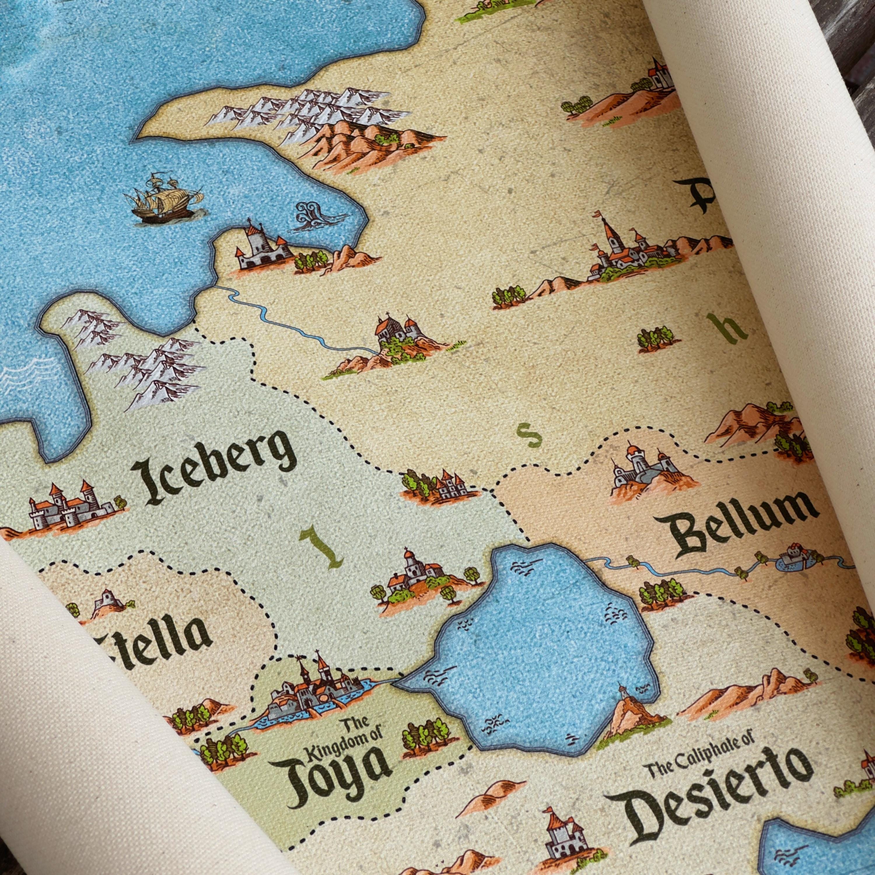 Mapa świata anime Fairy Tail: zwój na płótnie, grafika ścienna