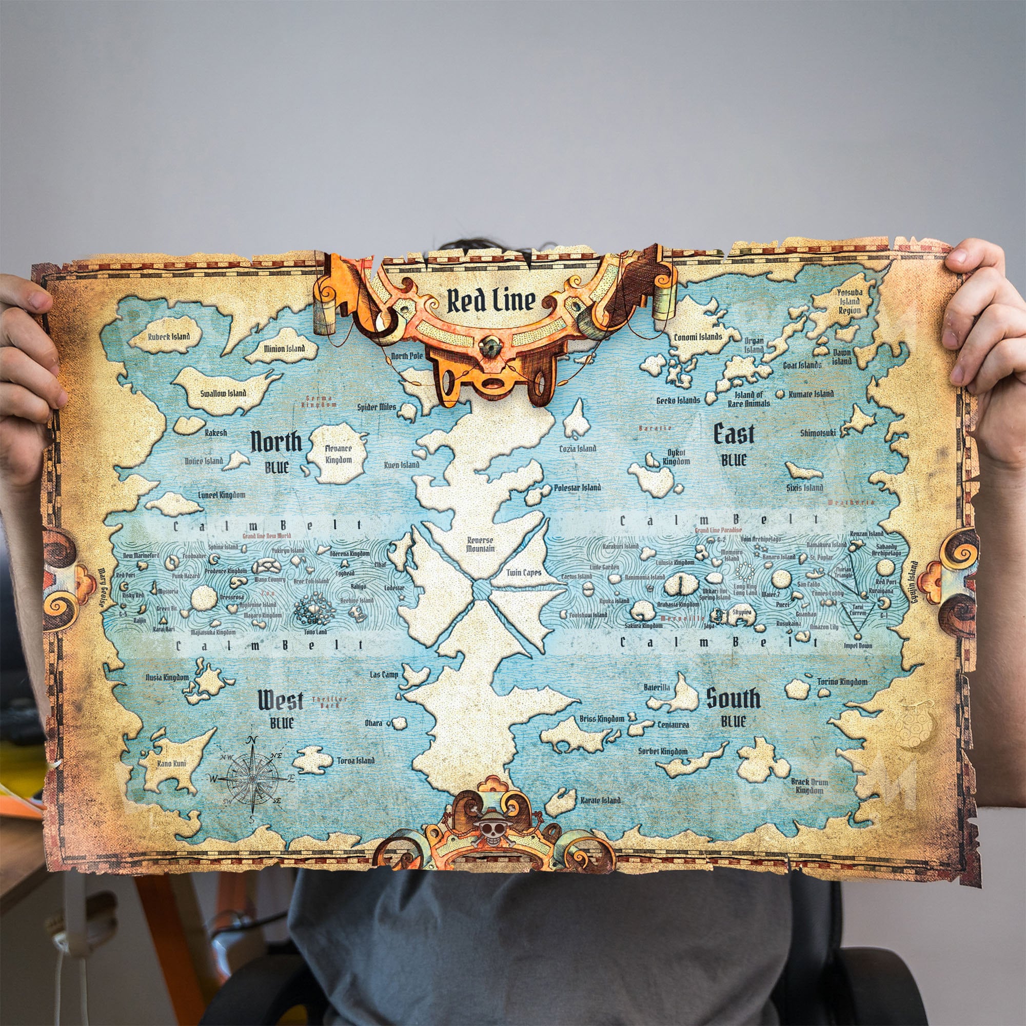 One Piece Grand Line World Map Gift For Fans Decor Poster Canvas