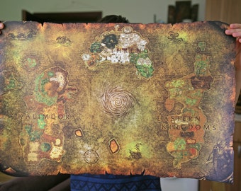 World of Warcraft, Map, World Map, Canvas, Scroll, WallArt, TableTop, Gift, WOTLK, Wrath of the LichKing, Azeroth, UV print